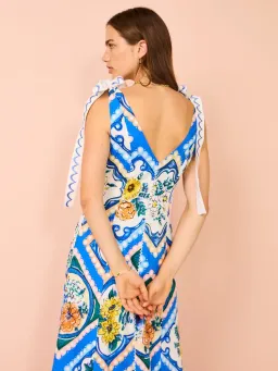 By Nicola Adoncia Tie Shoulder Maxi Dress Azure Floral Size 14 for rent on The Volte - image 2