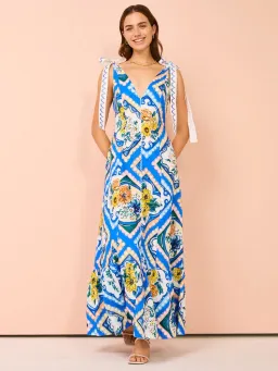 By Nicola Adoncia Tie Shoulder Maxi Dress Azure Floral Size 14 for rent on The Volte - image 1