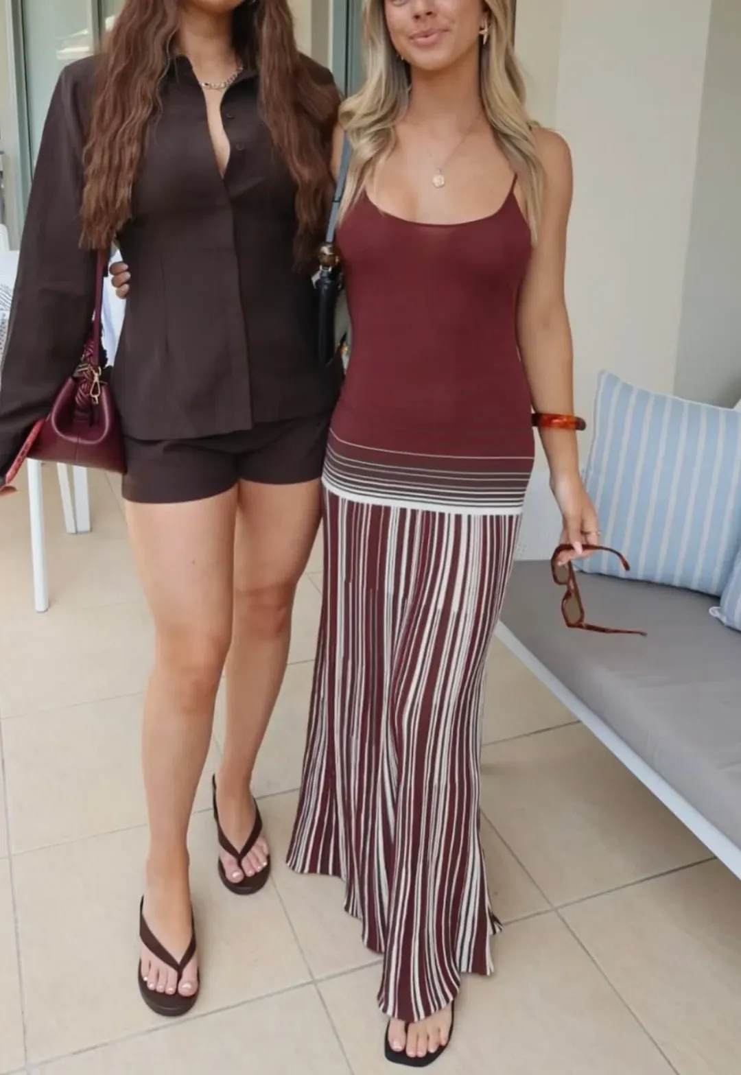 Faithfull the Brand Cecile Maxi Accordion Stripe Bordeaux Size 6 for rent on The Volte - main image