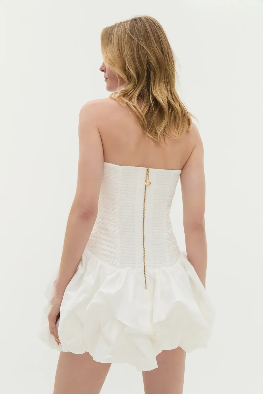 AJE Violette Bubble Hem Mini Dress in ivory white | size 6 xs for rent on The Volte - main image