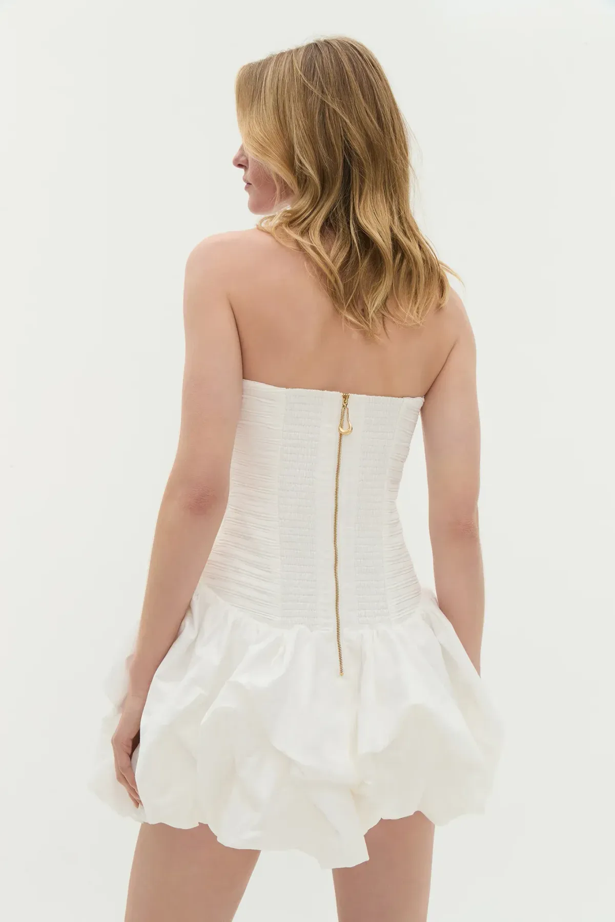 AJE Violette Bubble Hem Mini Dress in ivory white | size 6 xs - Image 4