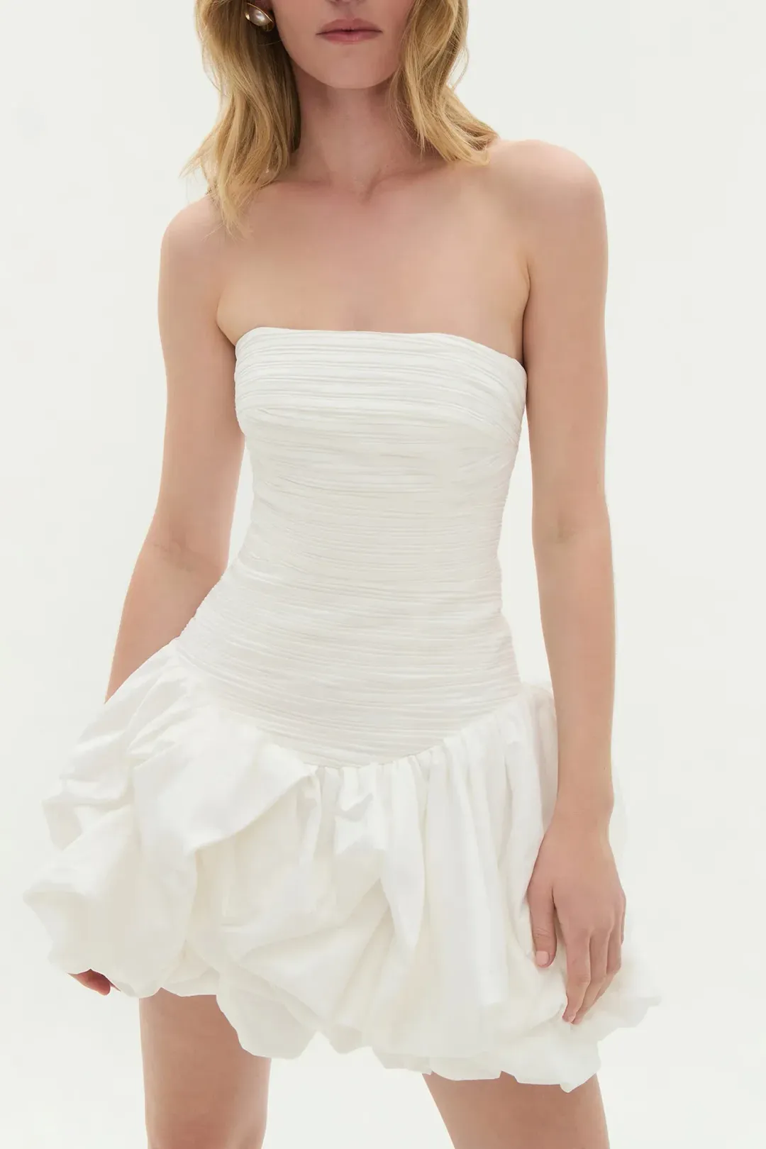 AJE Violette Bubble Hem Mini Dress in ivory white | size 6 xs for rent on The Volte - main image