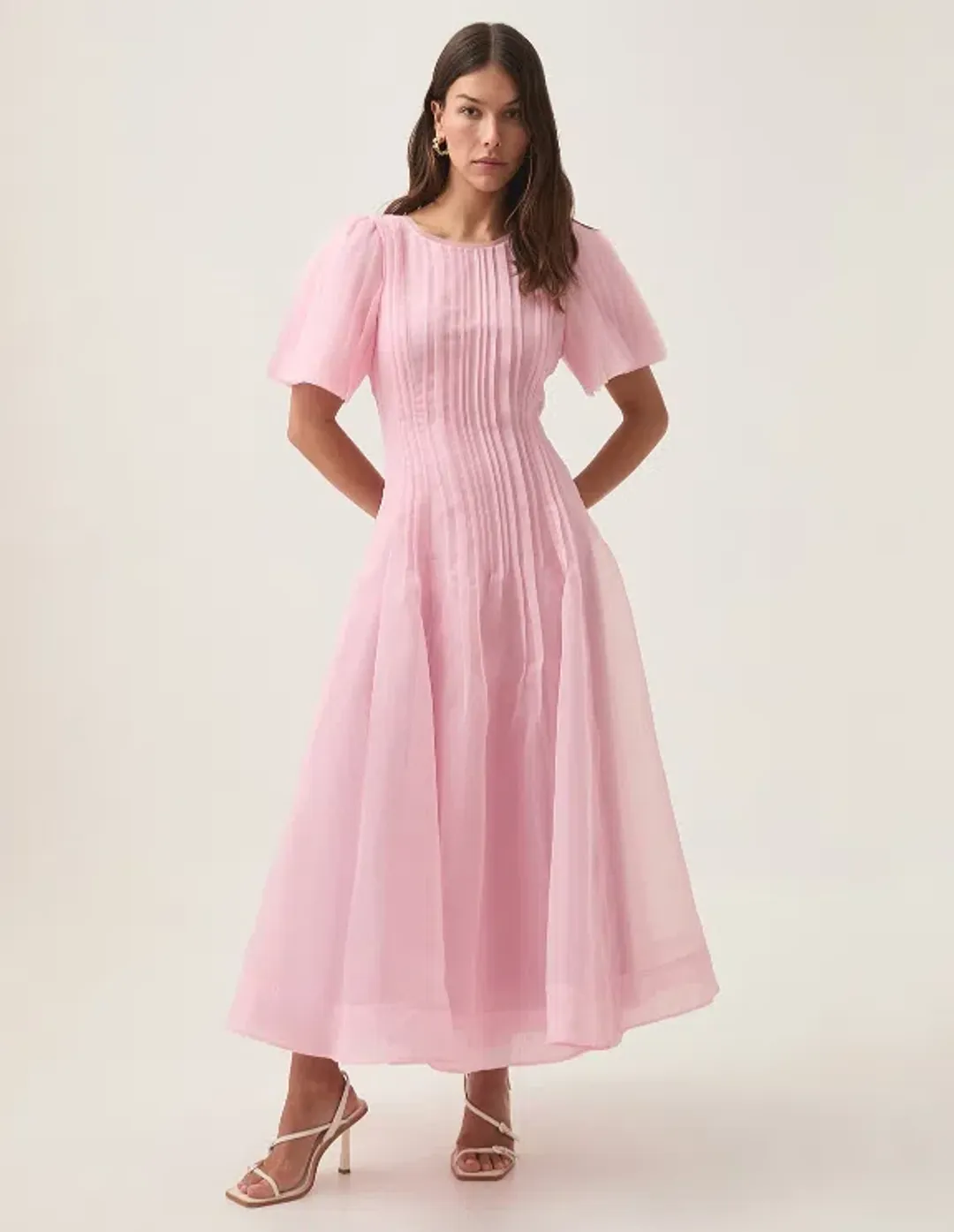 Aje Nova Pleated Midi Dress - Chalk Pink - Size 12 for rent on The Volte - main image