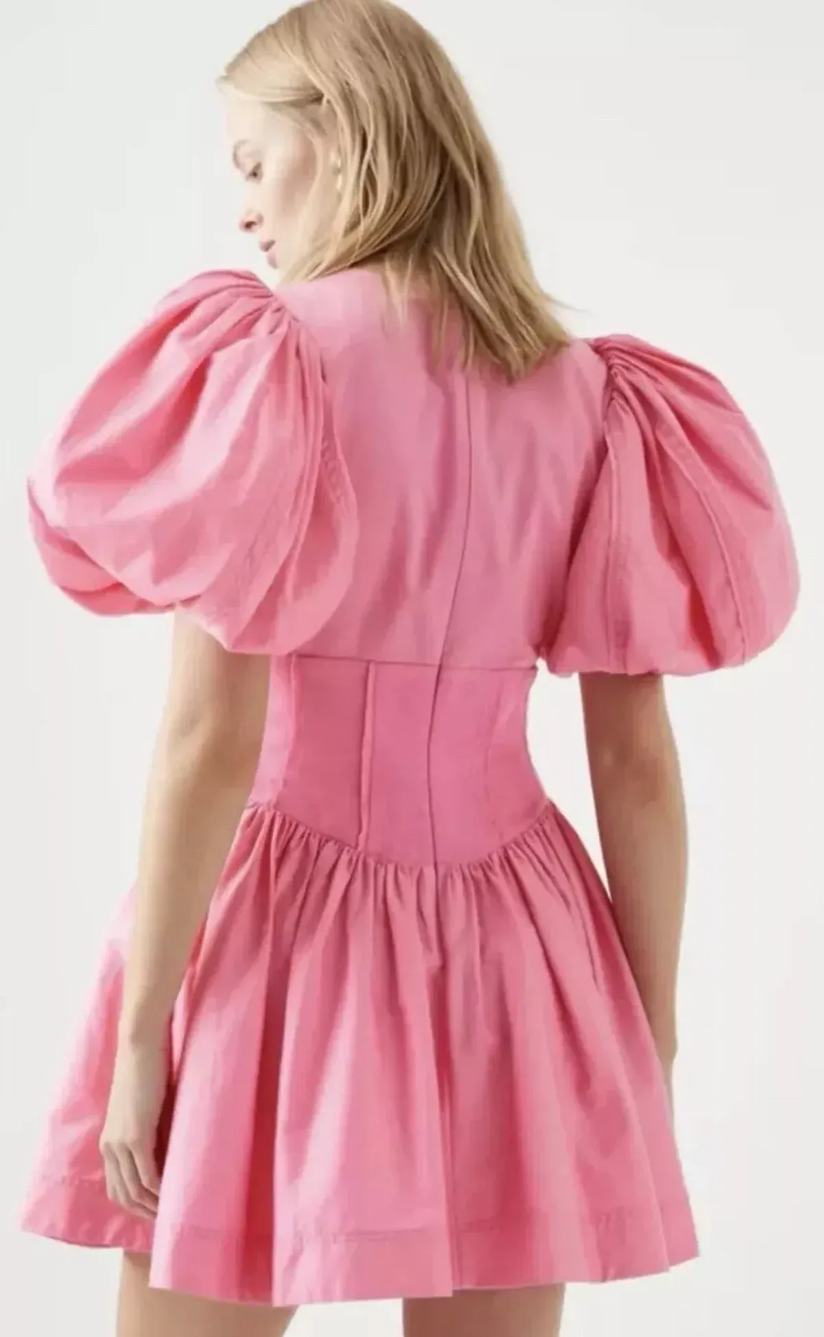 Aje Gianna Pink Cotton Puff Sleeve Dress Size 8 Mini Short Length - Image 2