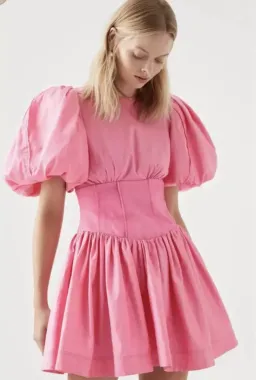 Aje Gianna Pink Cotton Puff Sleeve Dress Size 8 Mini Short Length for rent on The Volte - image 1