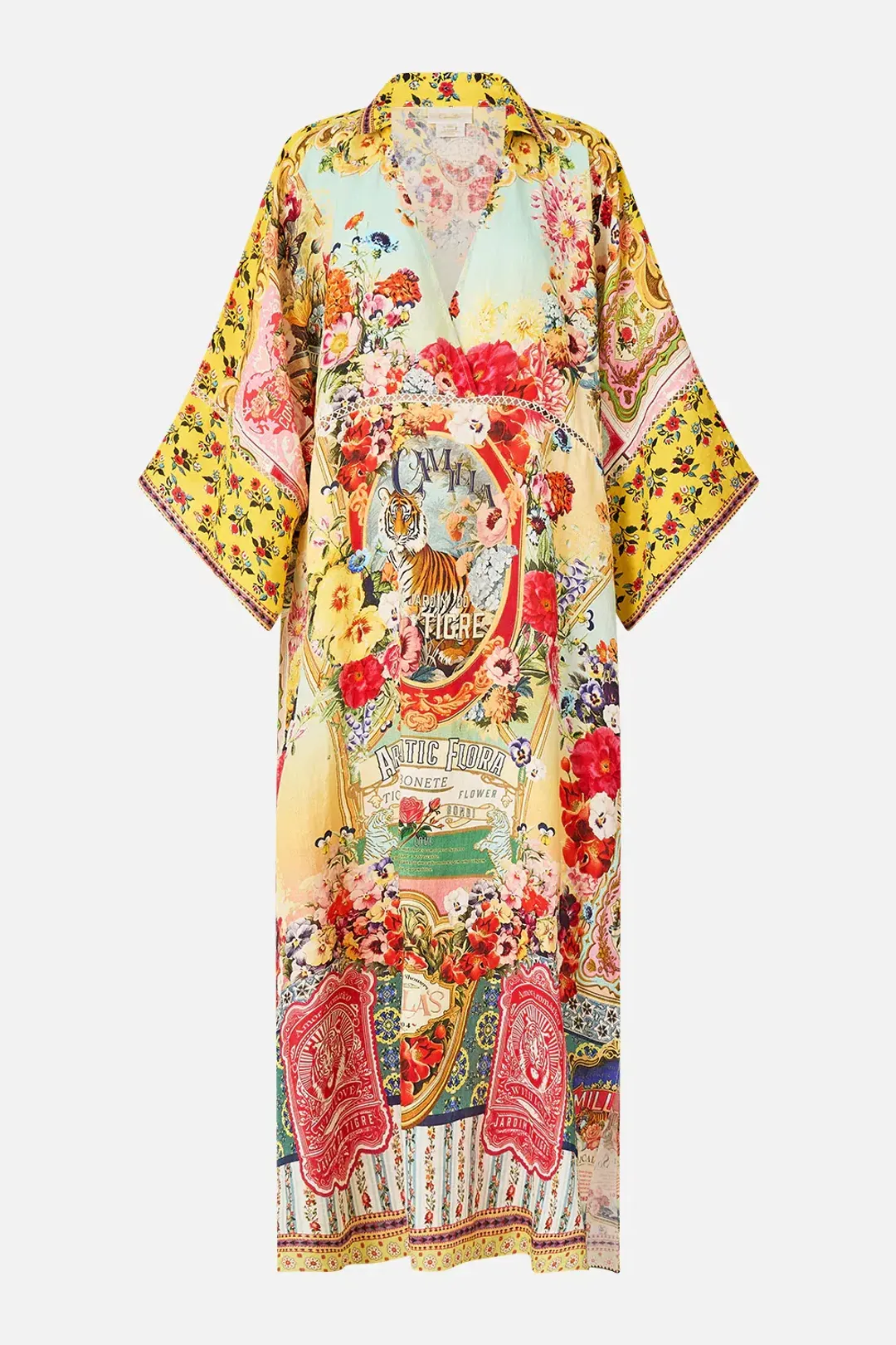 Camilla Deep V Kaftan With Cut-Out Detail Aromatic Tiger Flower size XL/XXL for rent on The Volte - main image