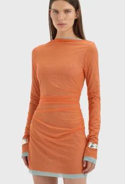 Sir Costa Gathered Mini Dress in Tangerine Splice Size 0/6 for rent on The Volte - image 3