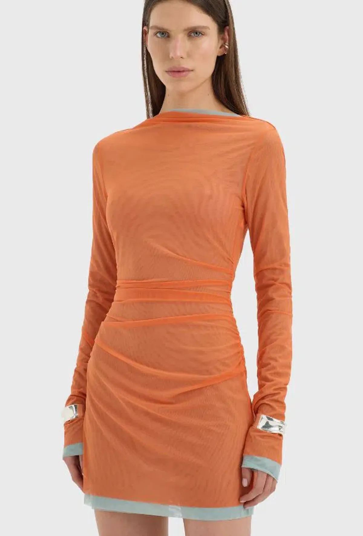 Sir Costa Gathered Mini Dress in Tangerine Splice Size 2/10 - Image 3