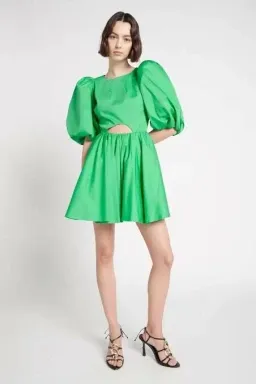 Aje Colette Abstract Cut Out Mini Dress BNWT Grass Green AU10 US 6 Puff Sleeves for rent on The Volte - image 1