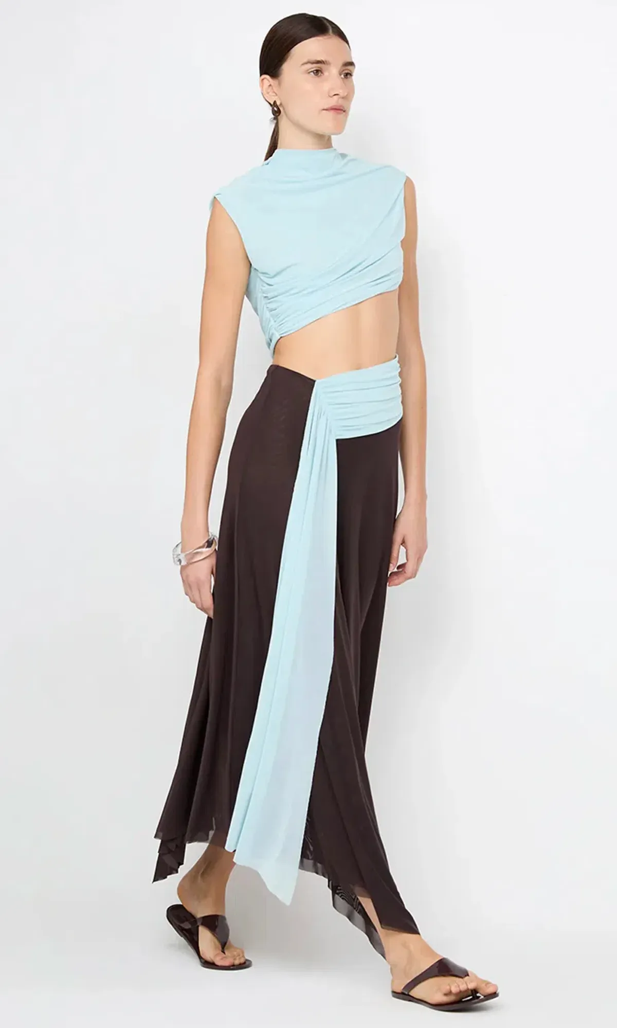 Bec & Bridge Conni ASYM Midi Dress Arctic Blue / Dark Chocolate Size 6 - Image 2