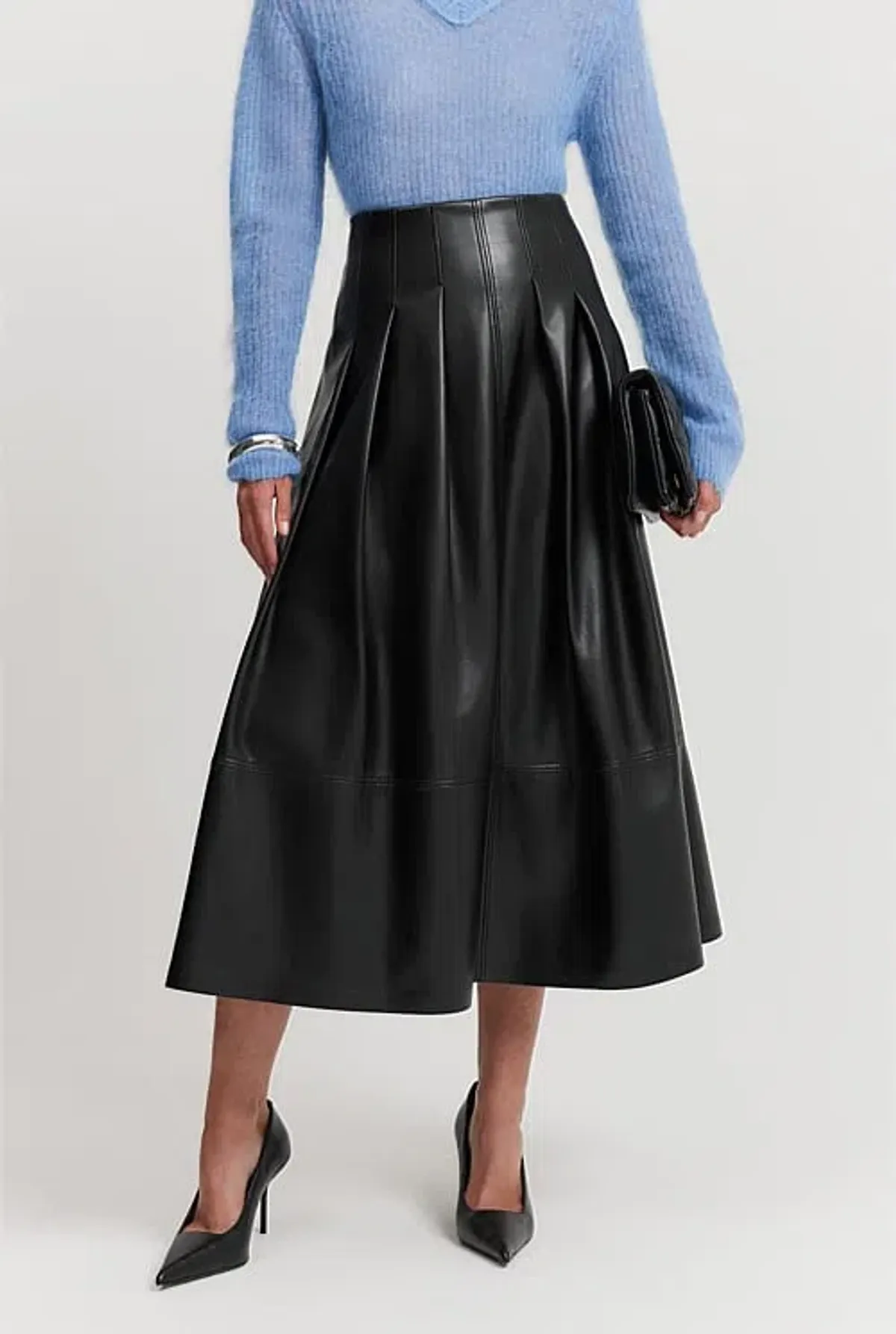 Country Road Black A-Line Soft Faux Leather Midi Skirt Size 8 - Image 1