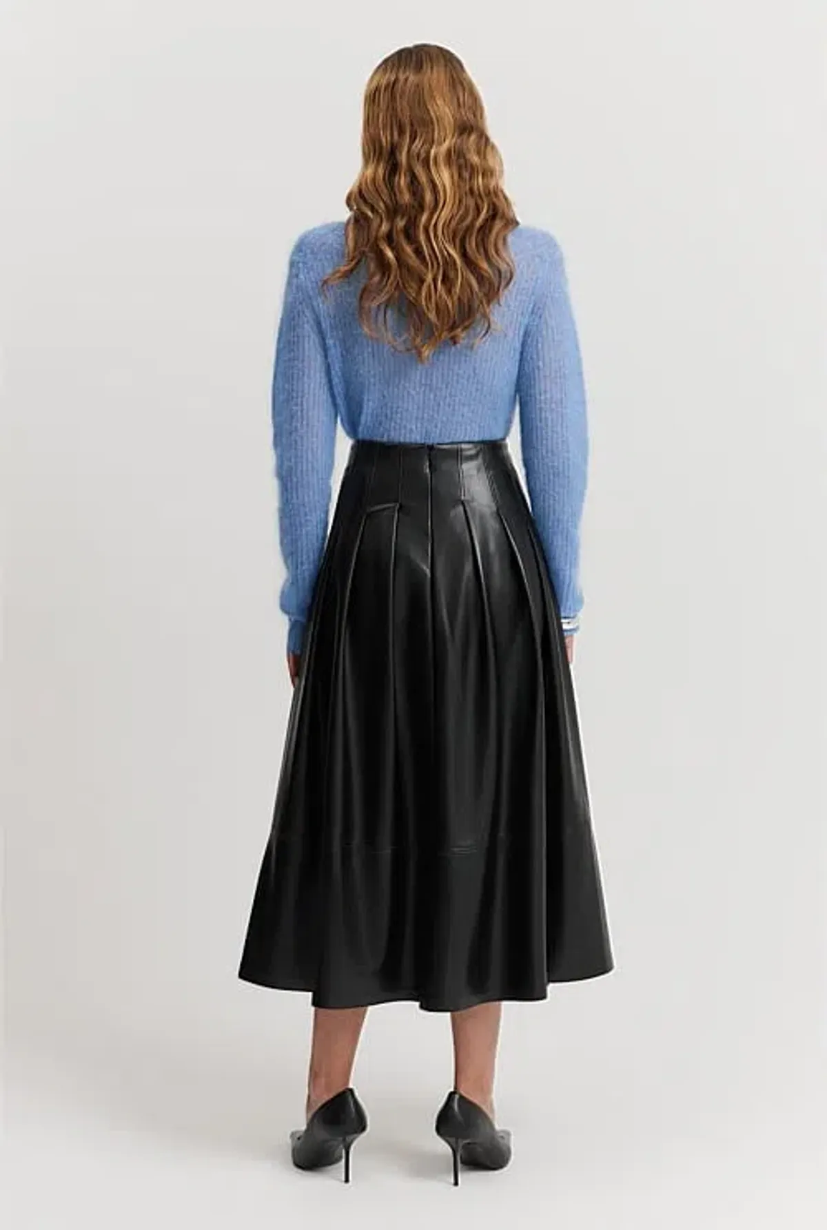 Country Road Black A-Line Soft Faux Leather Midi Skirt Size 8 - Image 3
