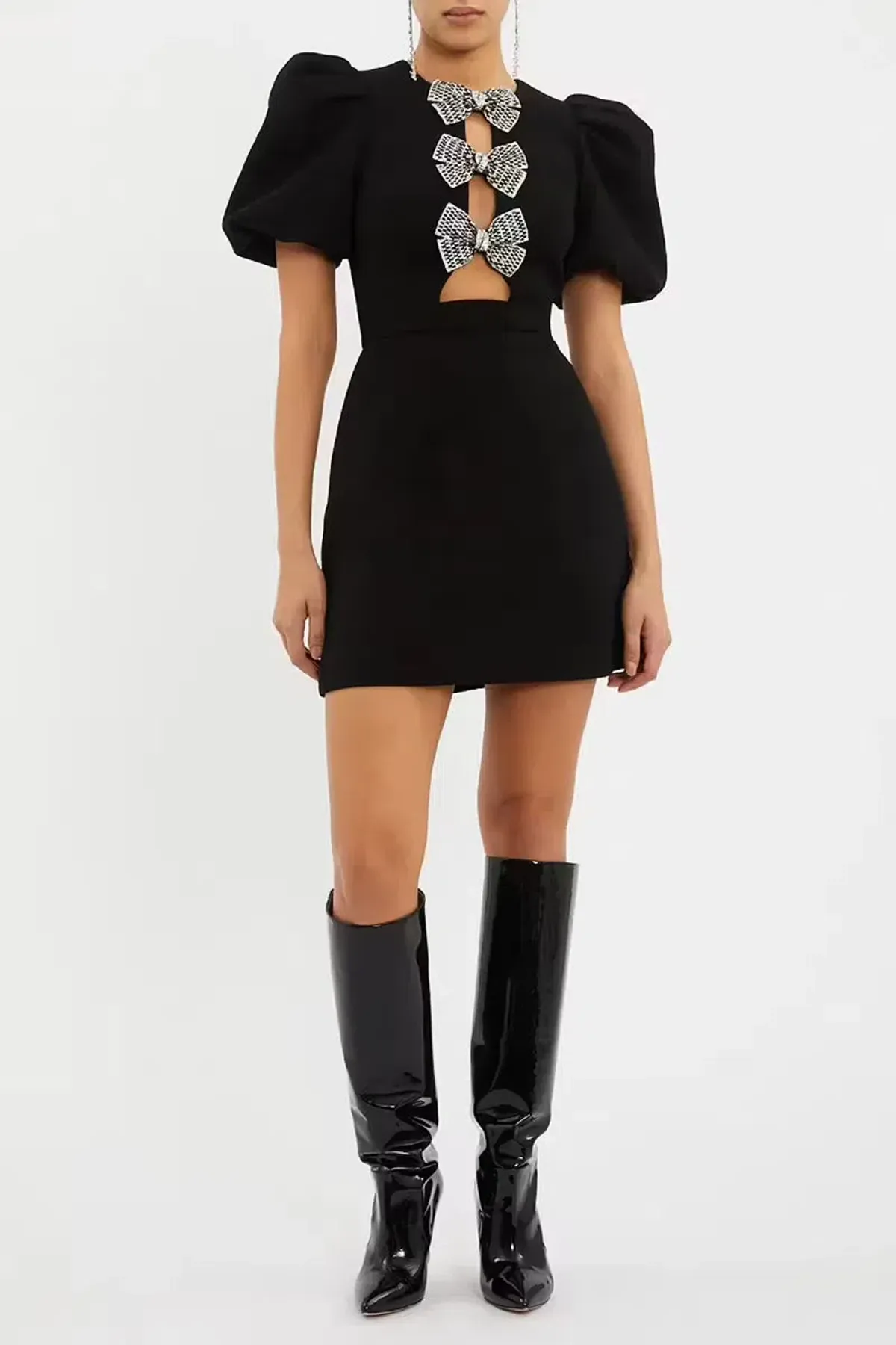 Rebecca Vallance Yvonne Bow Mini Dress Black Size 10 - Image 5