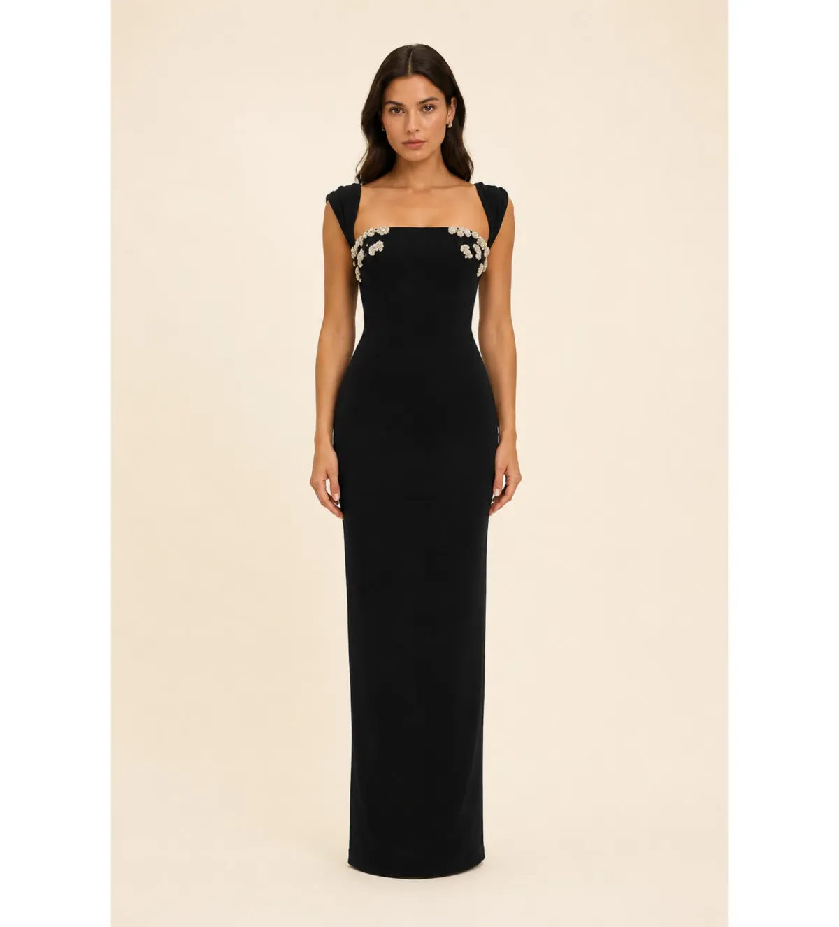 Rachel Gilbert Malia Gown with Crystal Embellishments in Black Size AU6 - Image 1