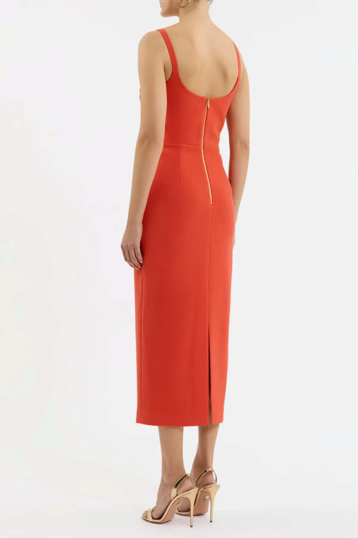 Rebecca Vallance Empress Midi Dress Orange With Gold Trim Size 10 - Image 3