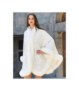 Fur Hat World - Cashmere Cape with Fox Fur Trim - Ivory - O/S for rent on The Volte - image 2