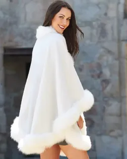 Fur Hat World - Cashmere Cape with Fox Fur Trim - Ivory - O/S for rent on The Volte - image 4