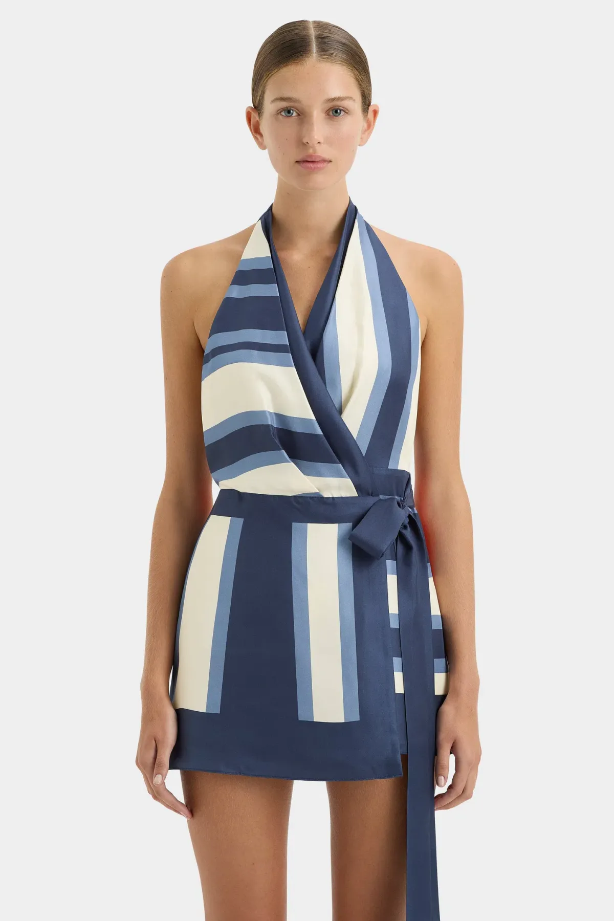 Sir The Label Dazed Wrap Halter Mini Dress Blue Studio Print Size 2 / AU 10 - Image 3