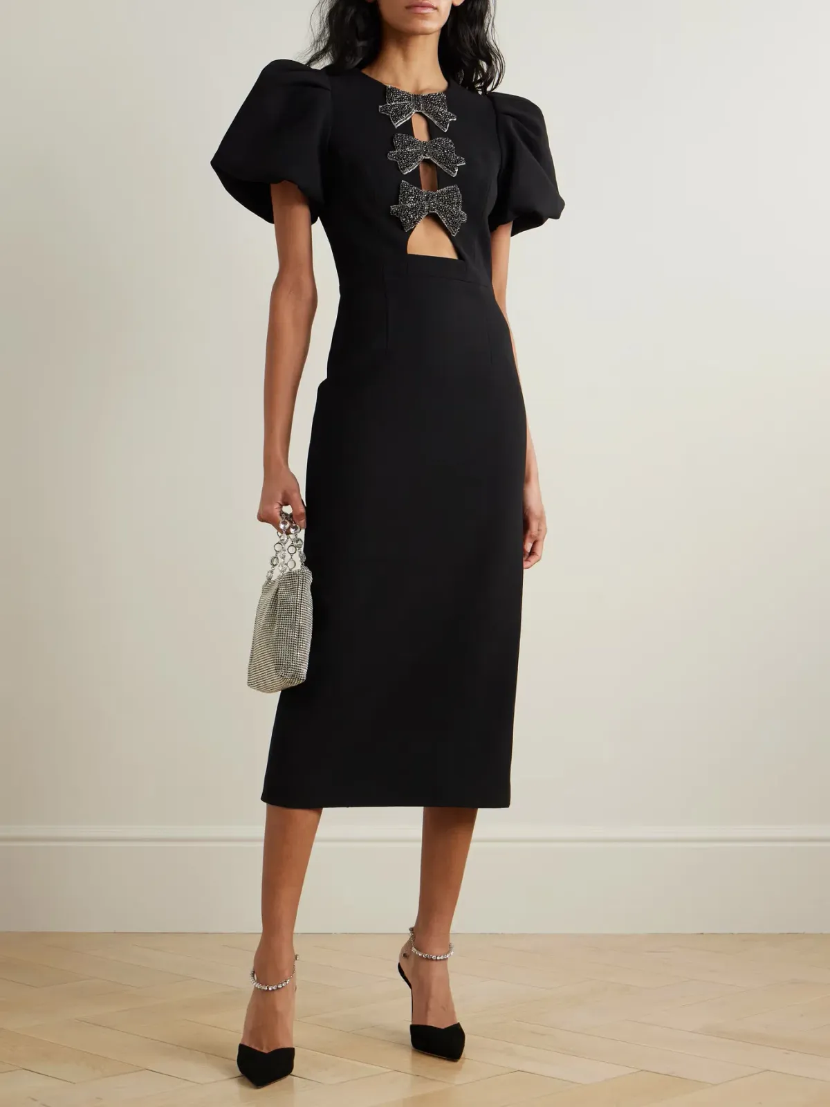 Rebecca Vallance Eliana Puff Sleeve Midi Dress Black Size 12 - Image 1