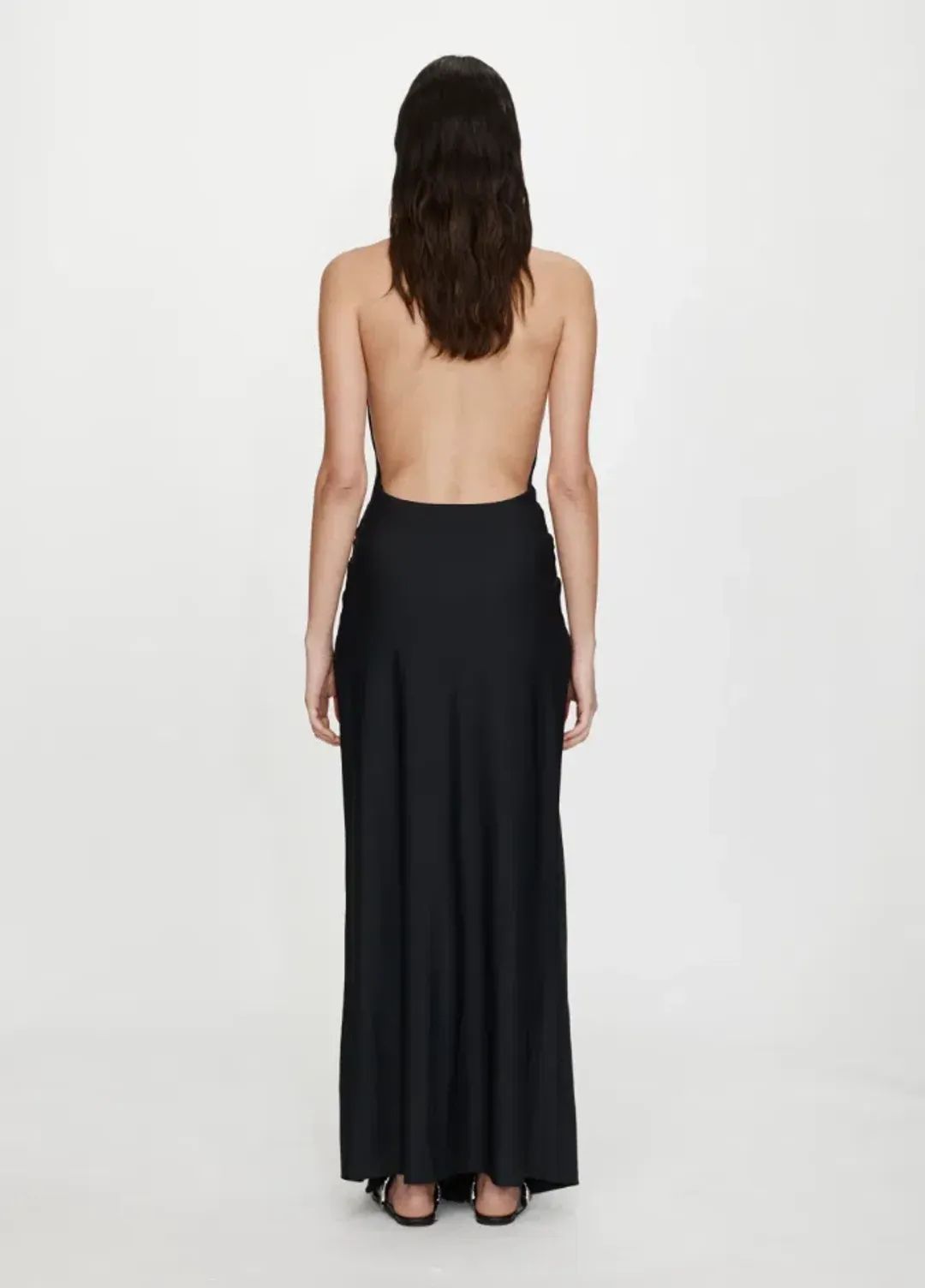 Christopher Esber Crystal Pendant Ruched Lycra Halter Dress Black Size 10 for rent on The Volte - main image
