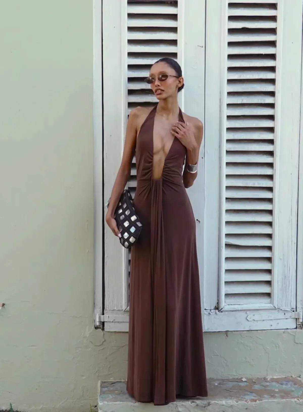 MISHA Jennifer Cupro Maxi Cedar Brown Size 10 - Image 1