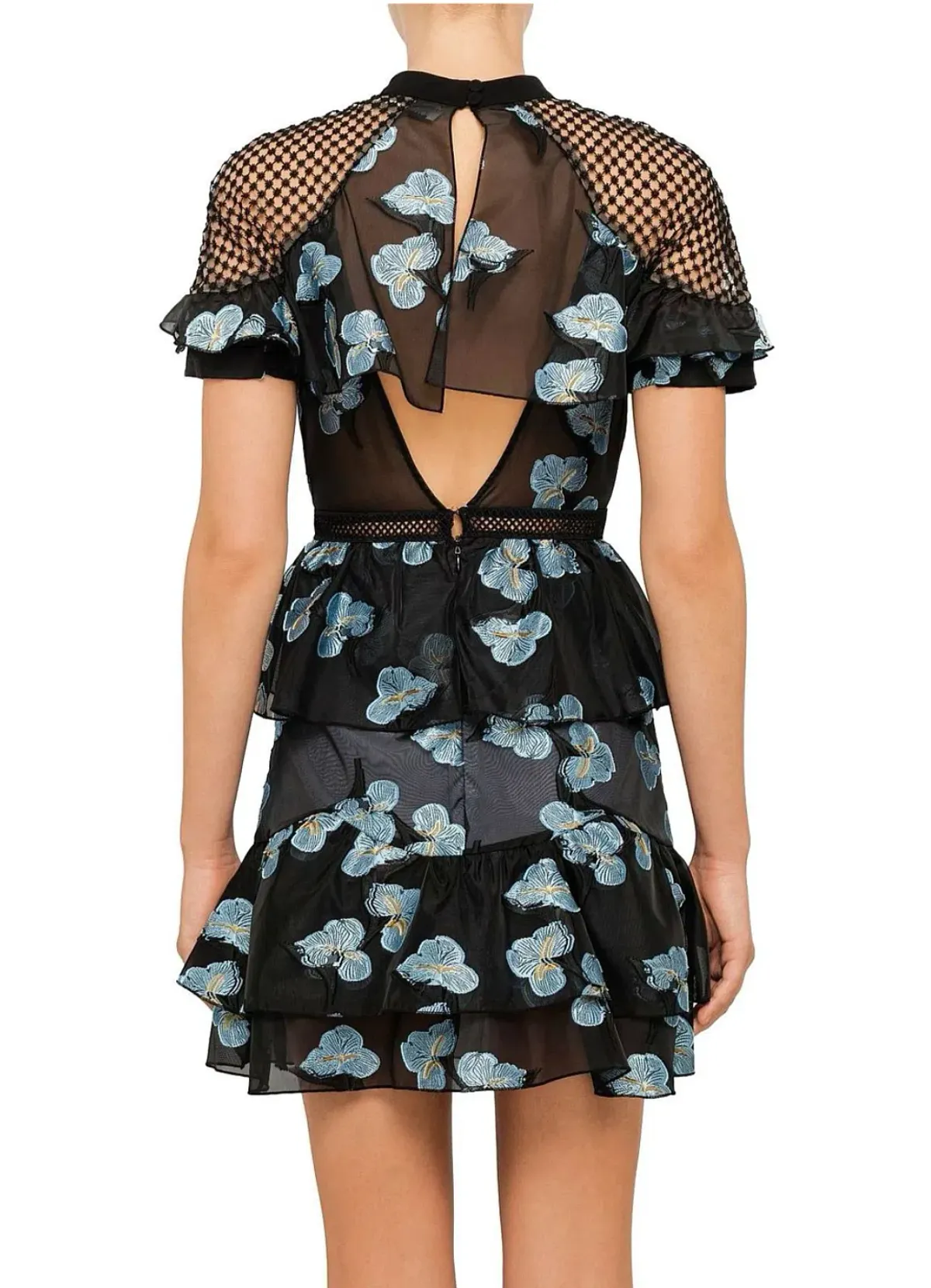Self Portrait Fil Coupe Open Back Cape Mini Dress - Image 4