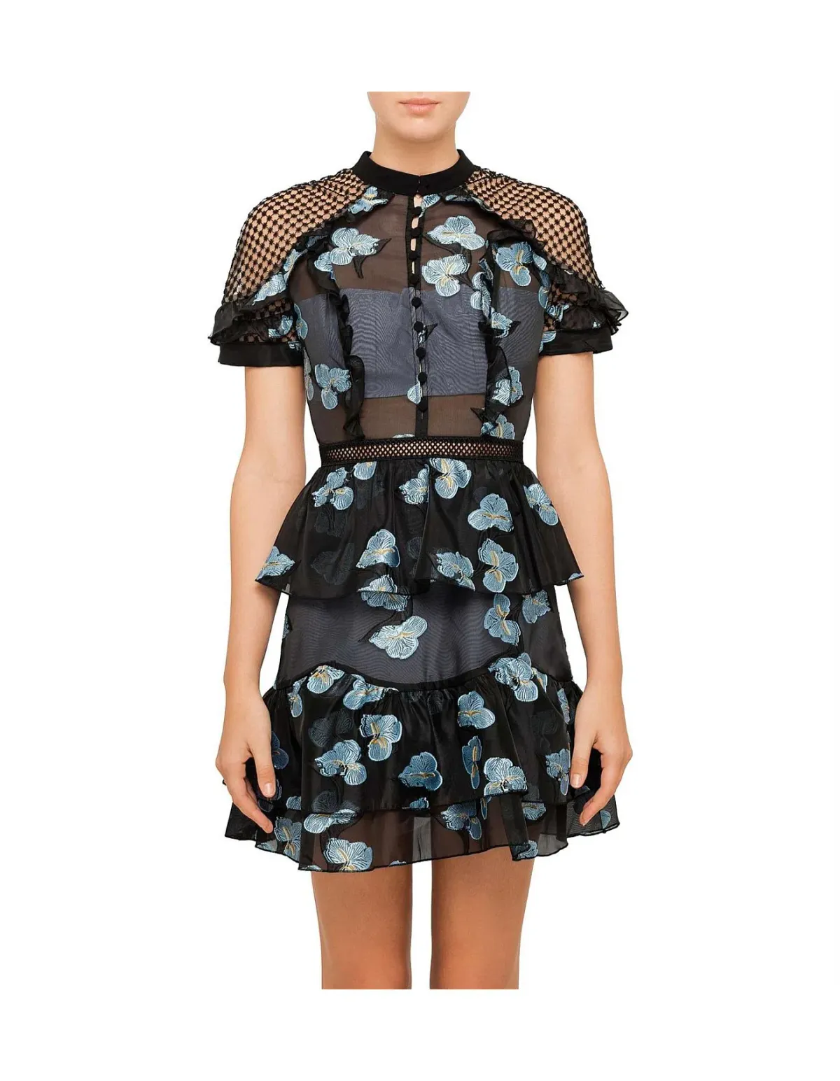 Self Portrait Fil Coupe Open Back Cape Mini Dress - Image 3