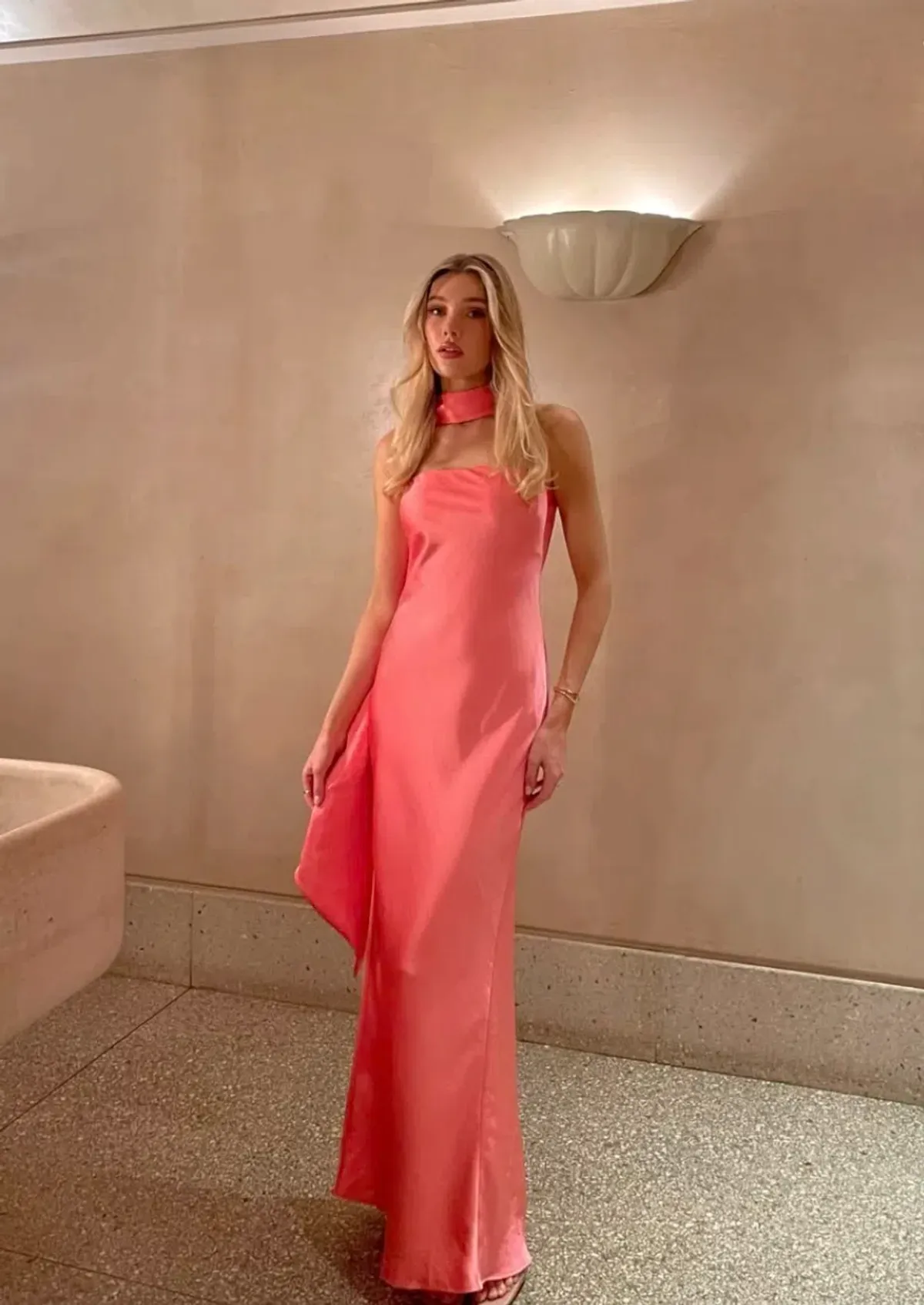MISHA Lilia Sash Neck Maxi Coral Size 10 - Image 1