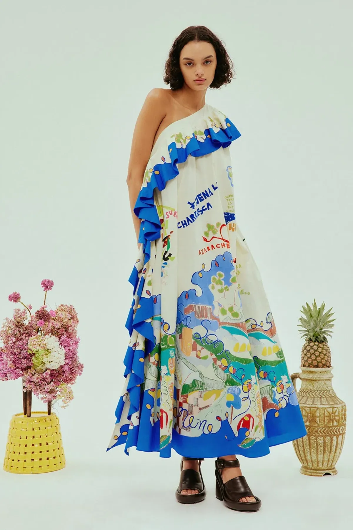 Alemais Nadia One Shoulder Ruffle Dress Print Size AU 14 - Image 1