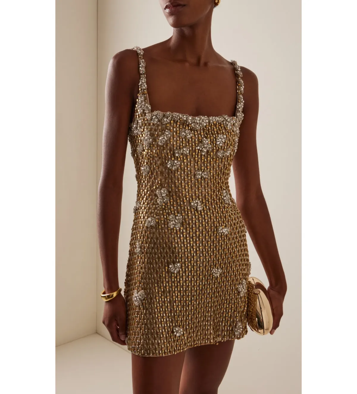 Rachel Gilbert Solana Mini Dress in Gold Size AU8 for rent on The Volte - main image