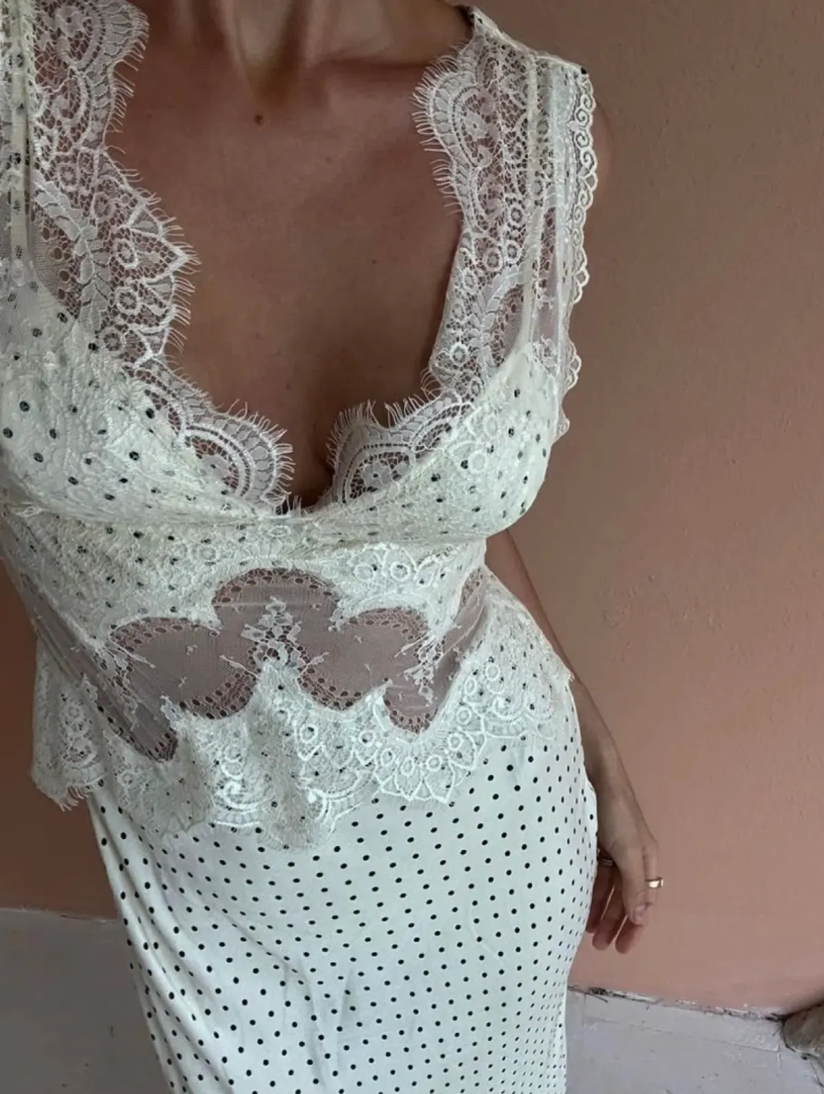 Third Form - VISIONS LACE DEEP V MAXI DRESS | CREAM POLKA DOT - Image 1