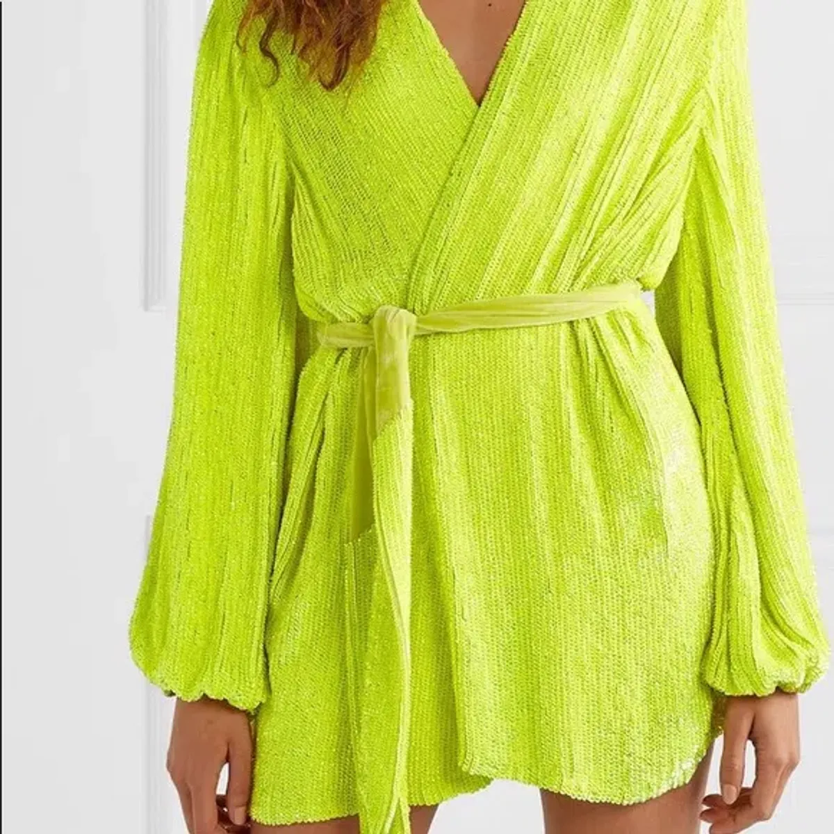 Retrofete Gabrielle Sequin Robe Dress Neon Lime Yellow Size Small S - Image 3
