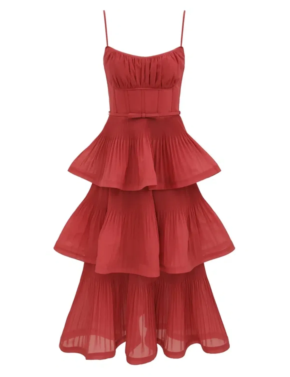 Zimmermann Pleated Tiered Midi Dress Rose Size 0 - Image 1