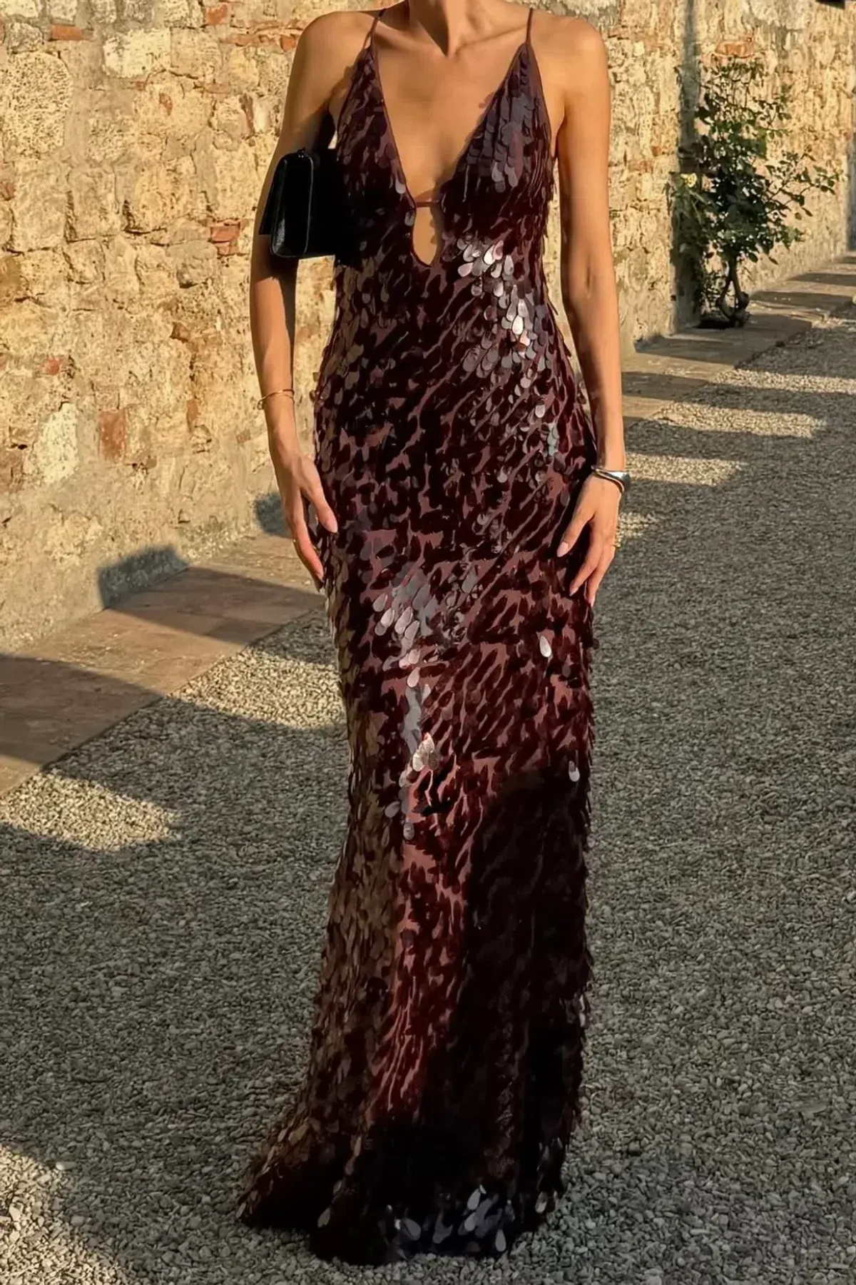 Misha Sapphire Sequin Maxi Dress size 14 Brown Fig - Image 1