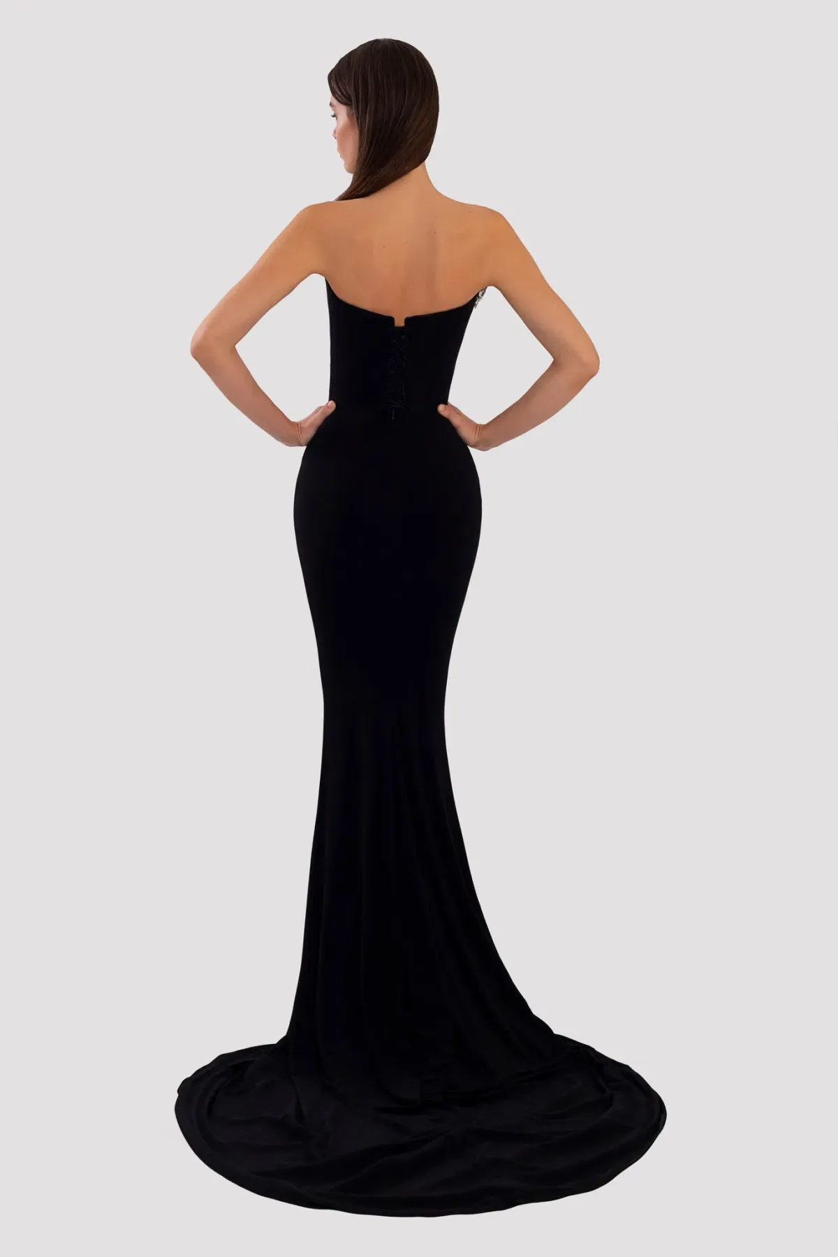 Albina Dyla Long Embroidered Black Dress - Image 3