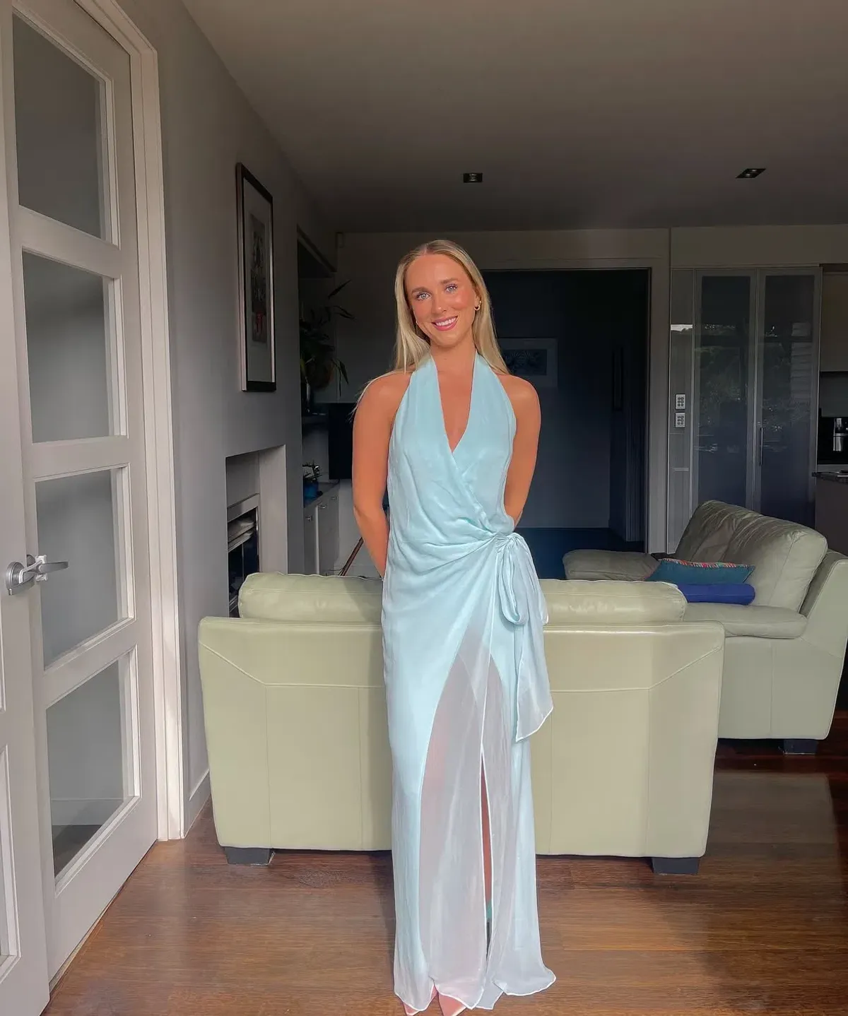 Bec and Bridge Soneva Wrap Halter Dress in Arctic Blue Size 8 / S AU - Image 3