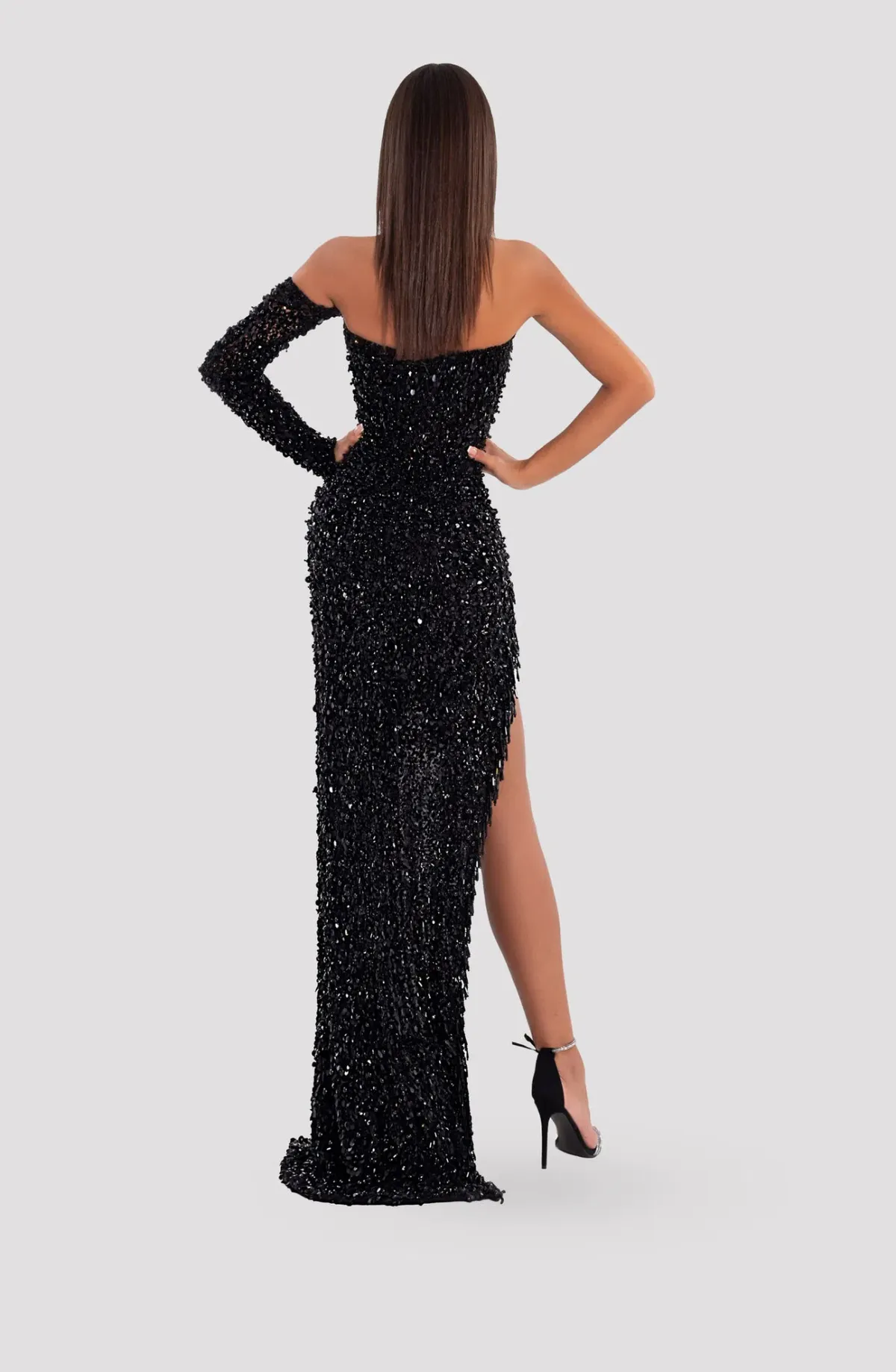 Albina Dyla One Shoulder Black Dress with corset - Image 2