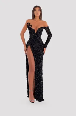Albina Dyla One Shoulder Black Dress with corset for rent on The Volte - image 1