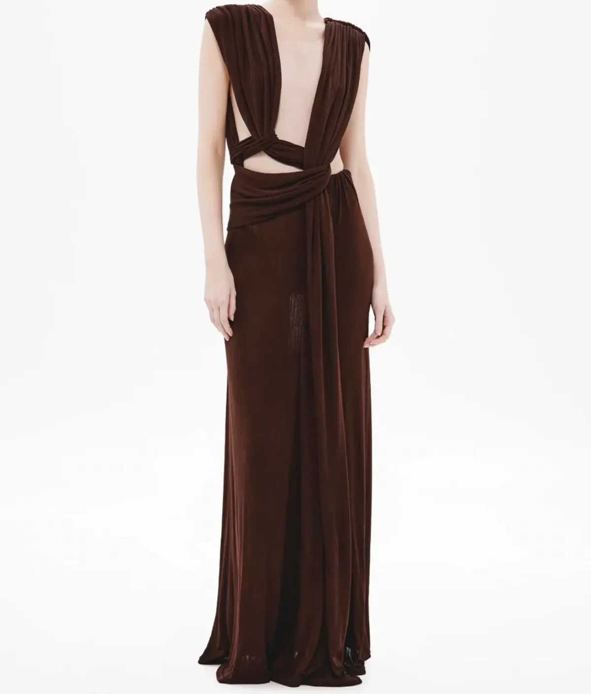 Misha The 'Naomi' Draped Rib Dress Chocolate - Image 1