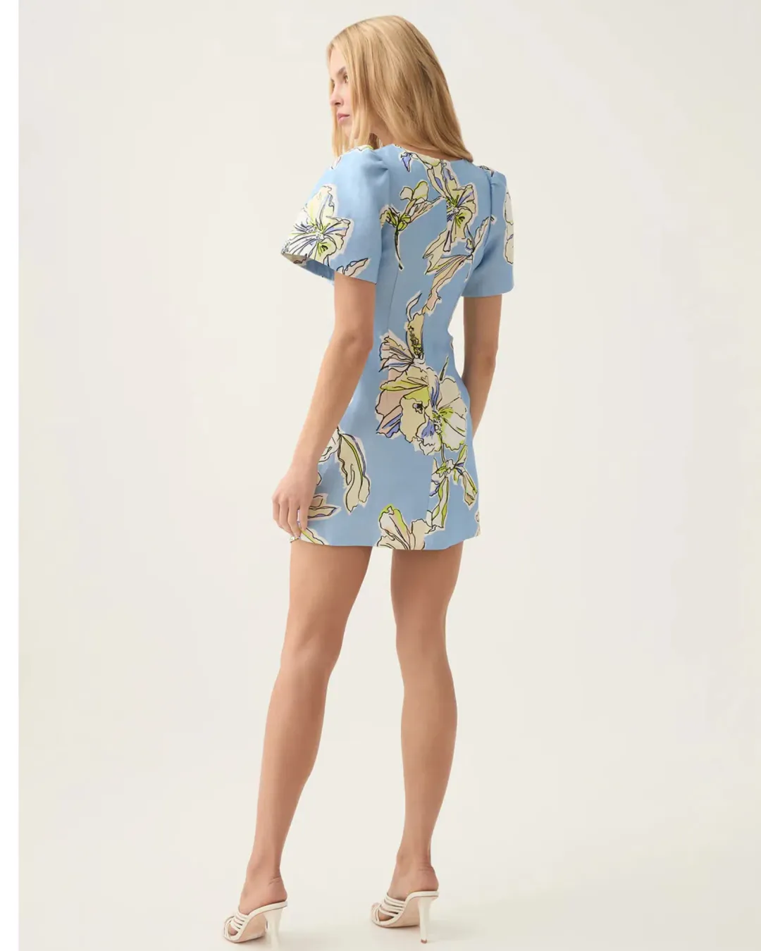 Aje Presence Twisted Mini Dress Blue Hibiscus Size AU 12 for rent on The Volte - main image