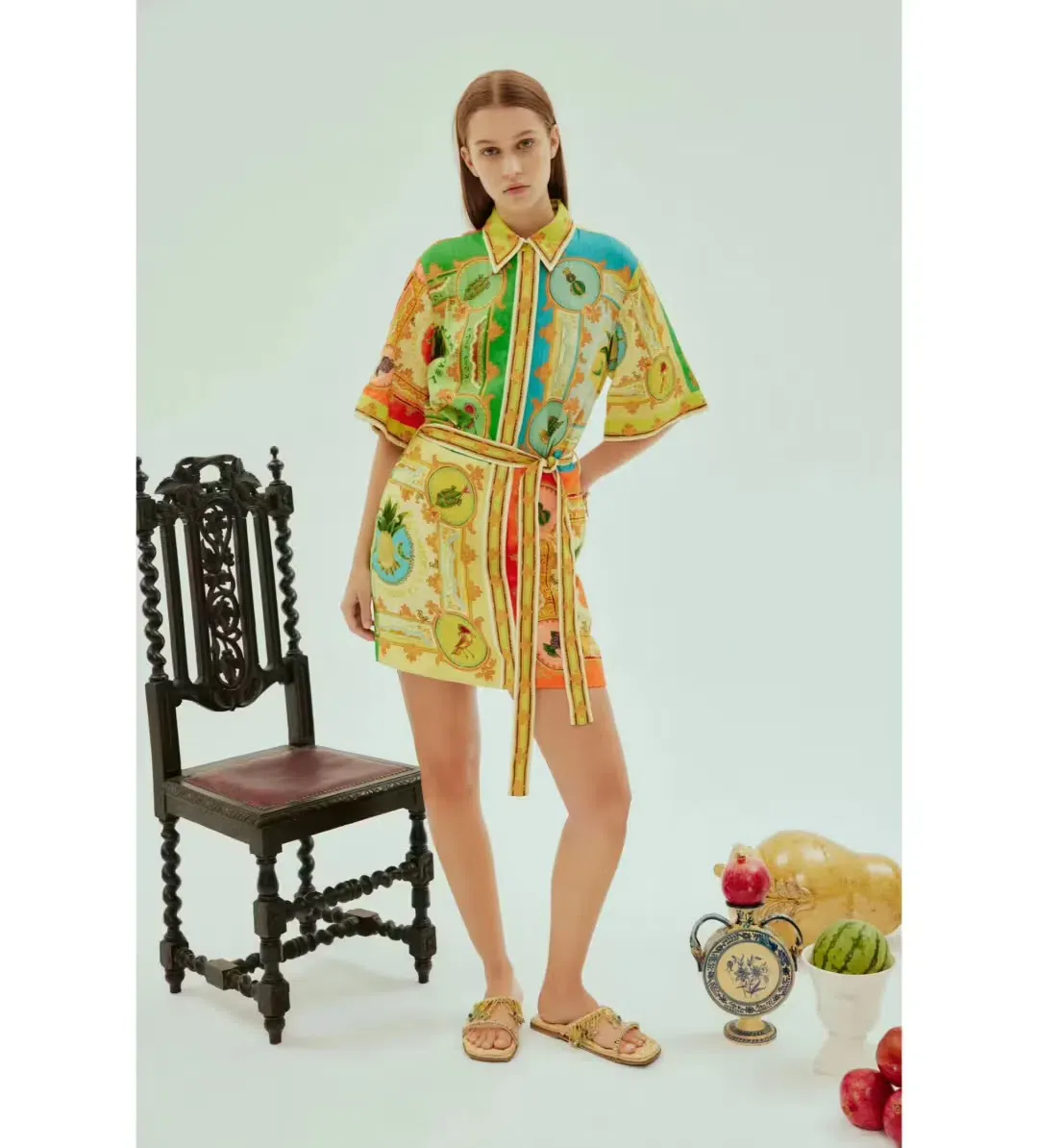 ALEMAIS LA MUSICA GRAPHIC PRINTED MINI DRESS MULTI SIZE 10 for rent on The Volte - main image