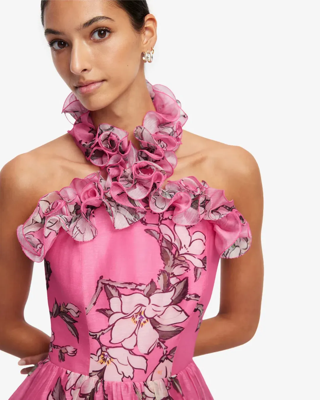 Leo Lin Isabelle Ruffled Halterneck Maxi Dress Size 8 for rent on The Volte - main image