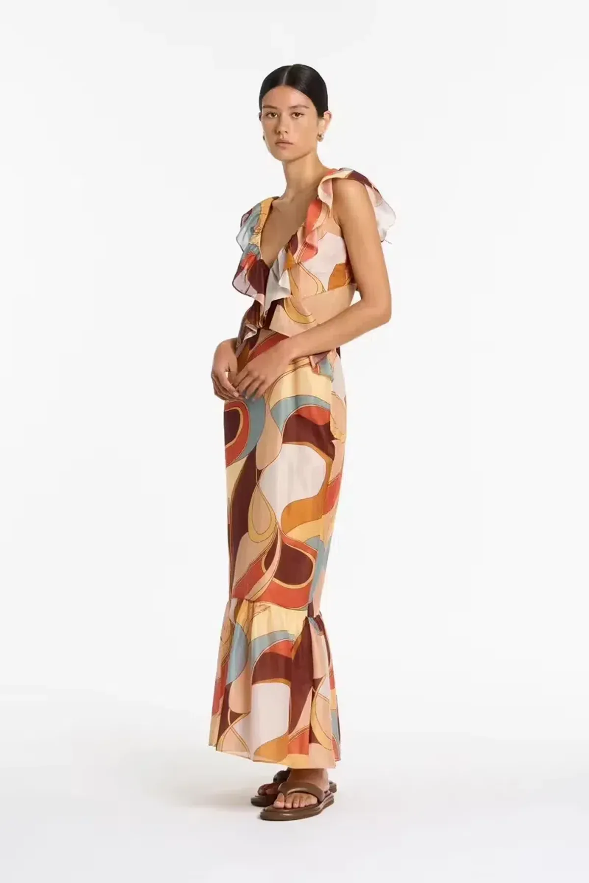 SIR. Vista Frill Midi Dress in Vista Print - Size 1 (AU 8) - Image 2