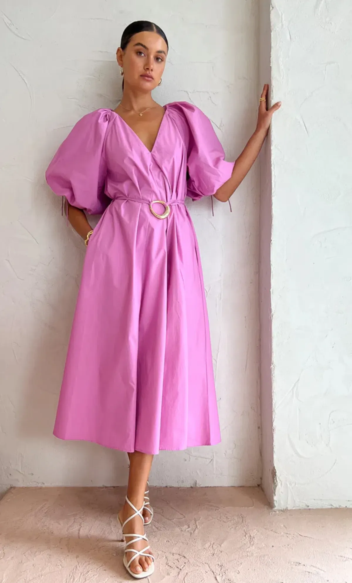 Kinney Elle Puff Sleeve Maxi Dress in Neon Violet - Size Small - Image 1