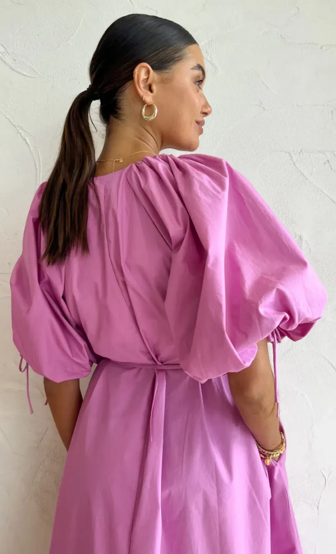 Kinney Elle Puff Sleeve Maxi Dress in Neon Violet - Size Small for rent on The Volte - main image