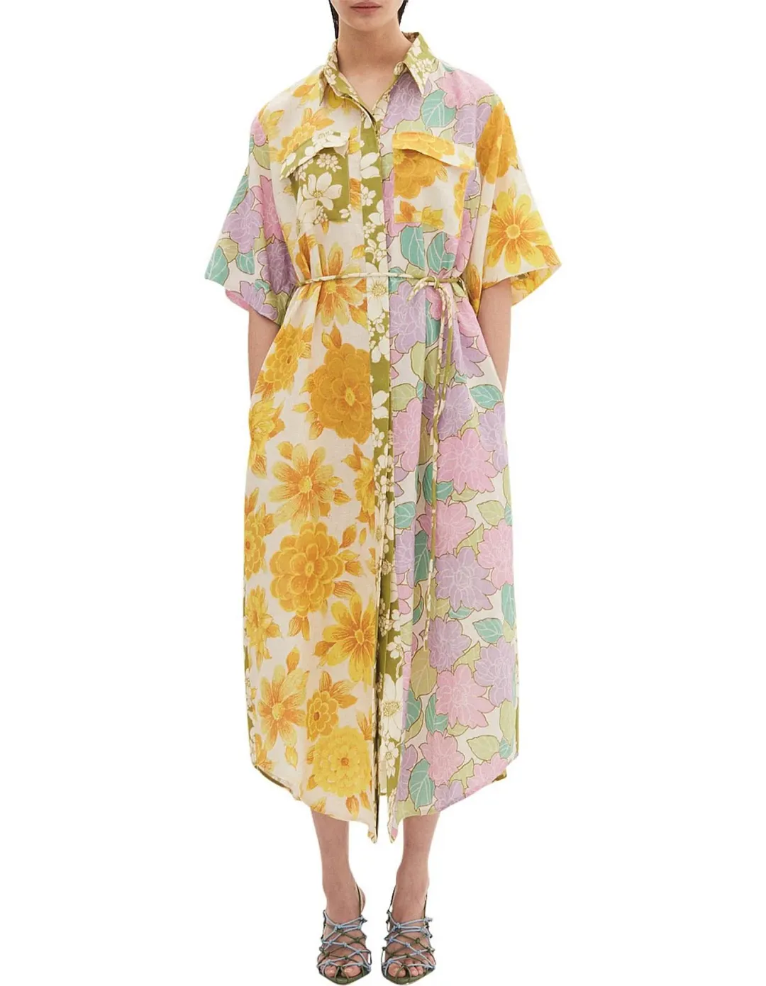 Elora Patchwork Shirt Dress for rent on The Volte - main image