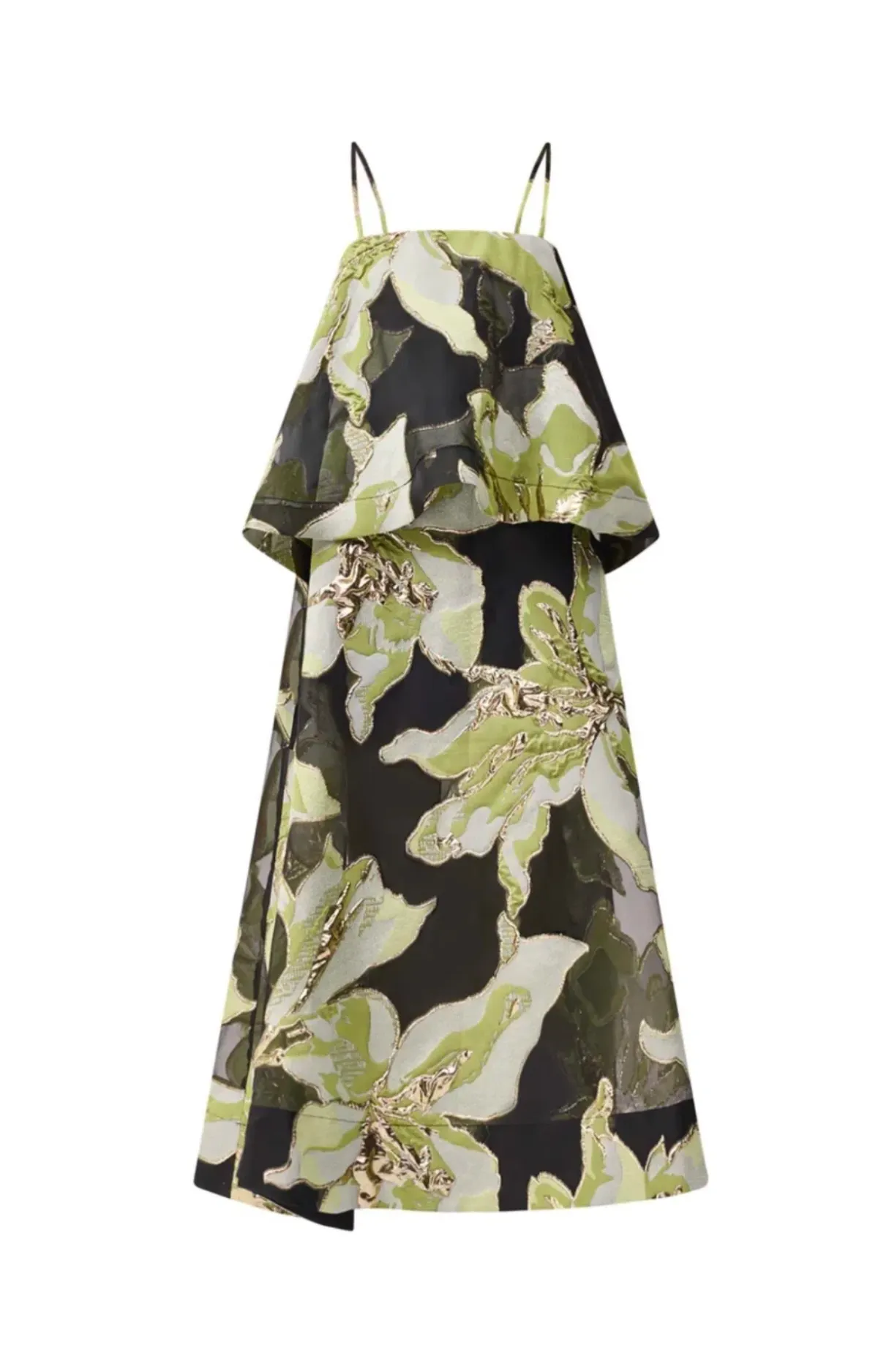 Elliatt Elysia Tiered Gown in Black & Green Floral Size 8 - Image 3