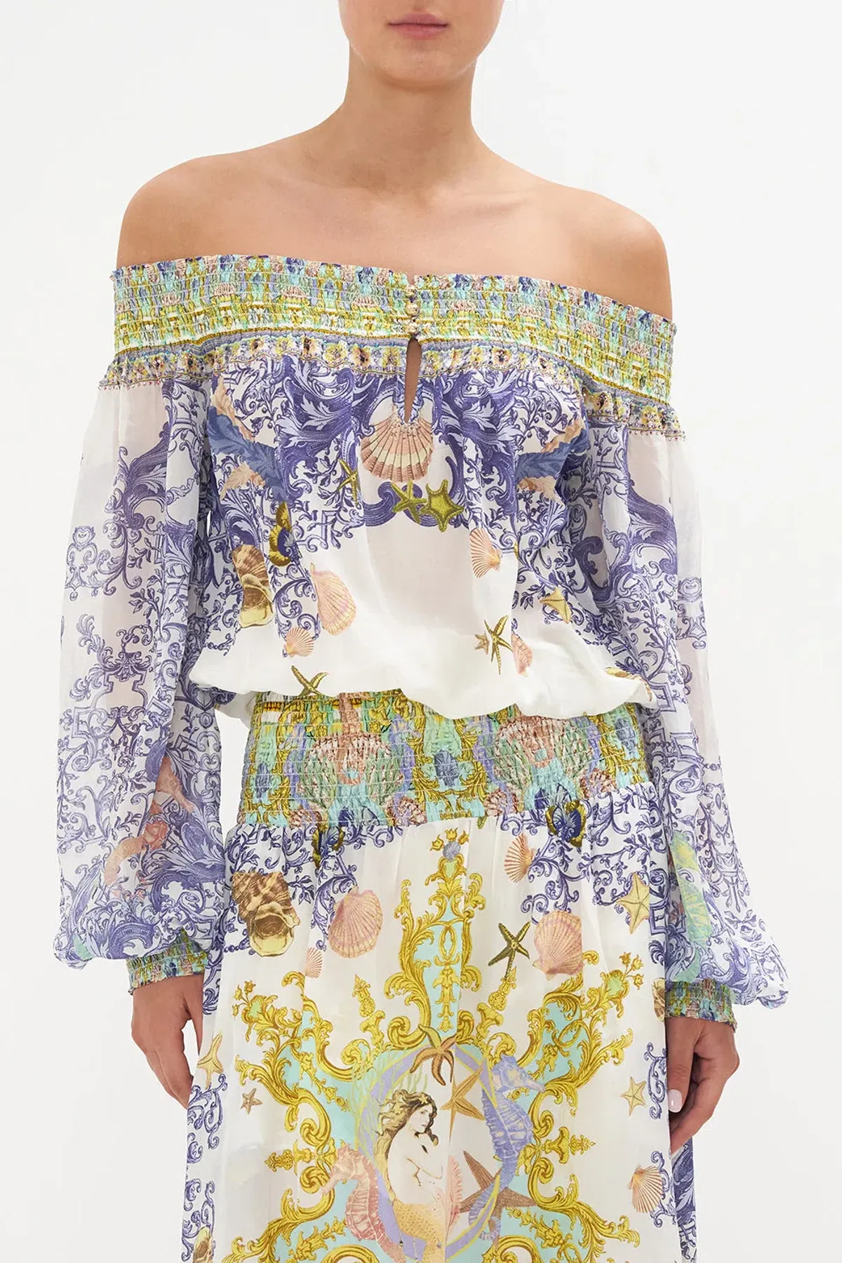 Star Of The Sea Off Shoulder Shirred Dress - Image 5