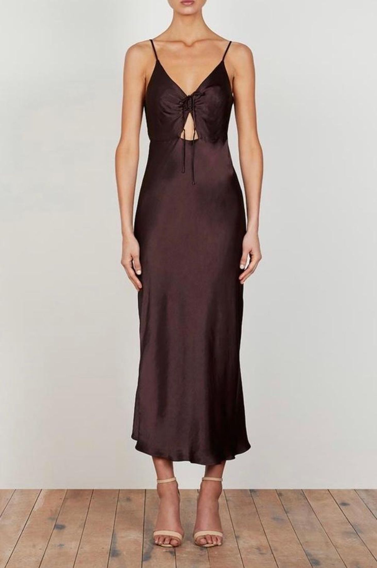Shona Joy Wright Ruched Bias Slip Dress Chocolate Brown Size 8 - Image 1