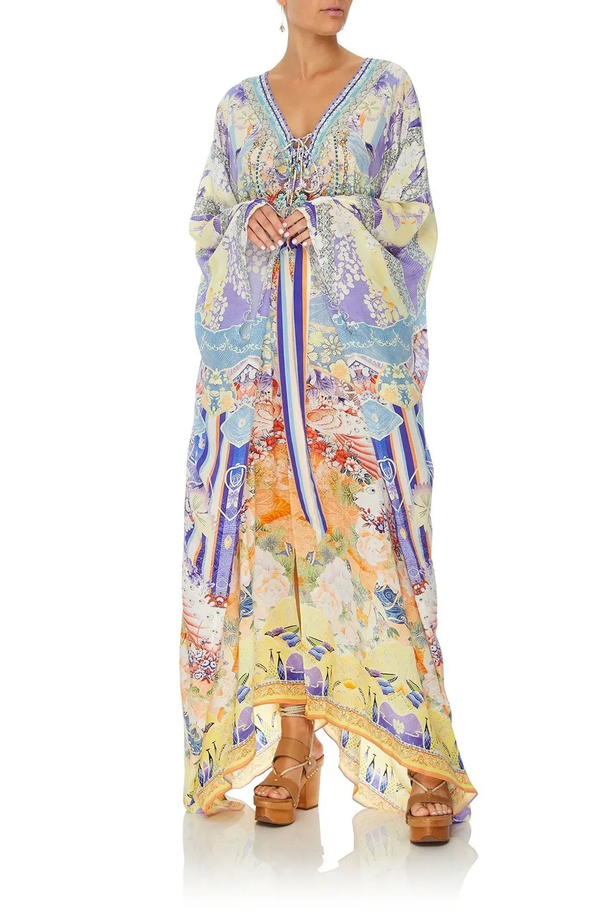 Girl In The Kimono Split Hem Lace Up Kaftan - Image 1